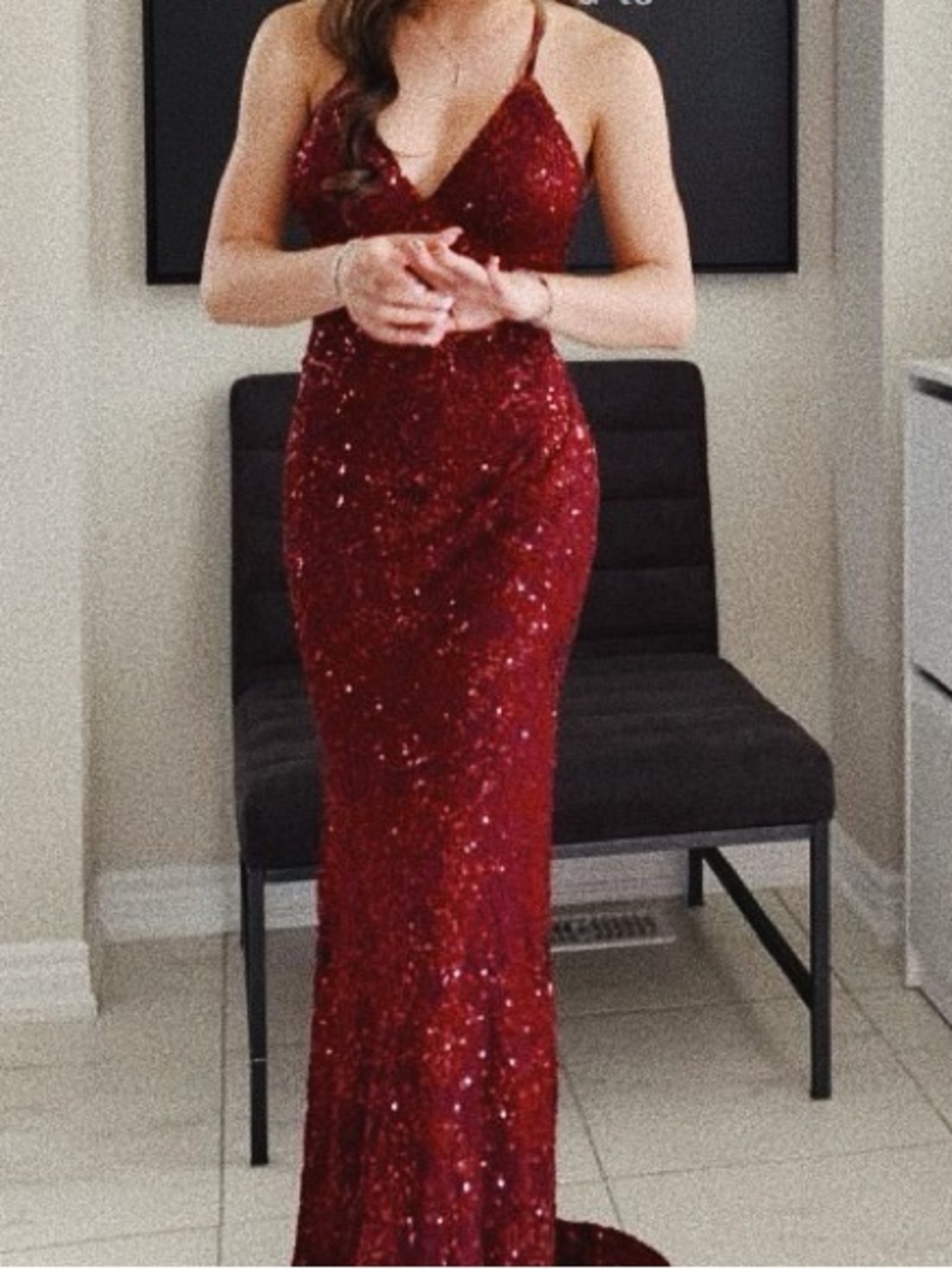 Elegant Burgandy Sequin Prom Dress